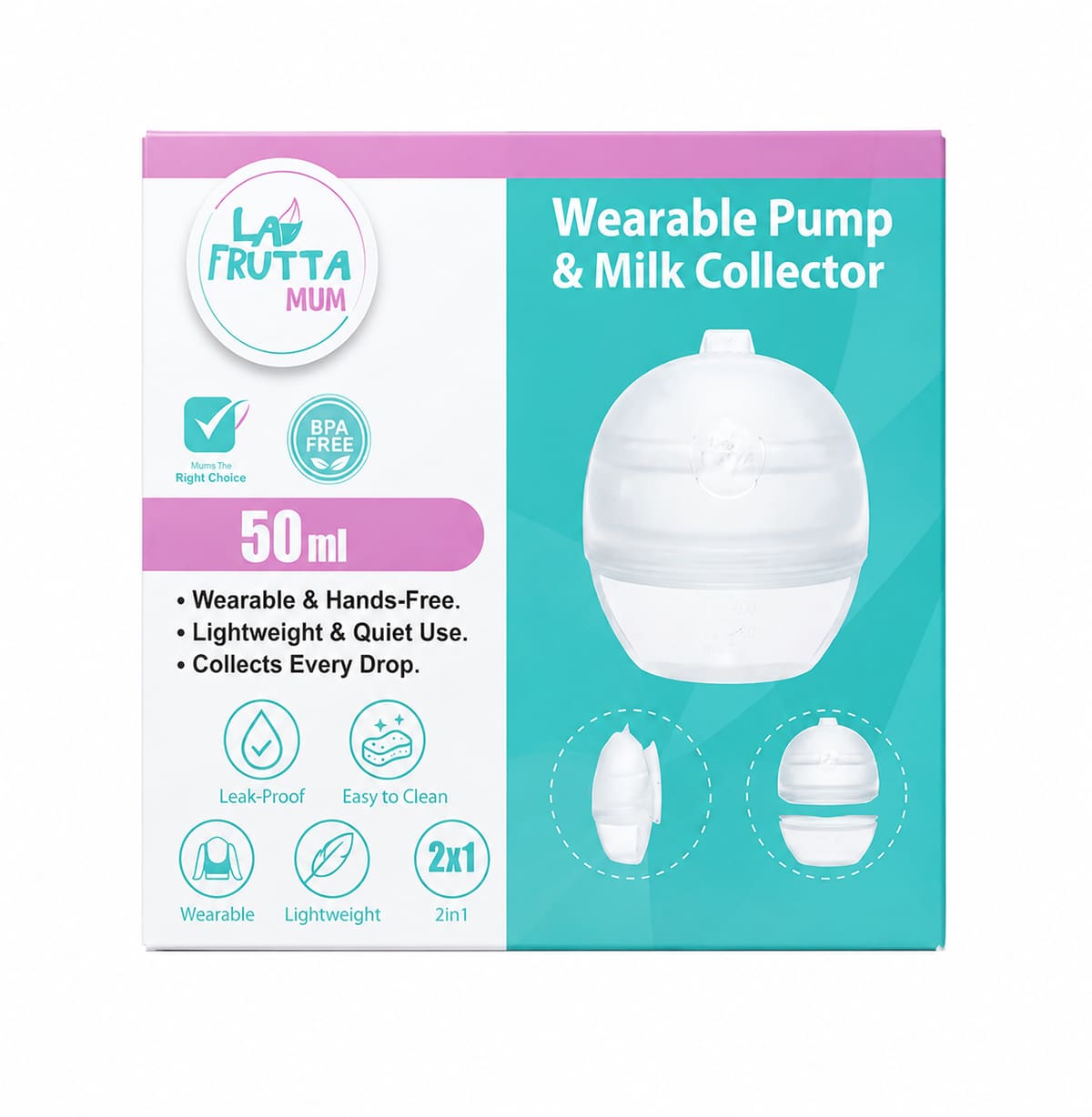(La Frutta) - شفاط لبن قابل للارتداء Mum Wearable Pump & Milk Collector 50 ml